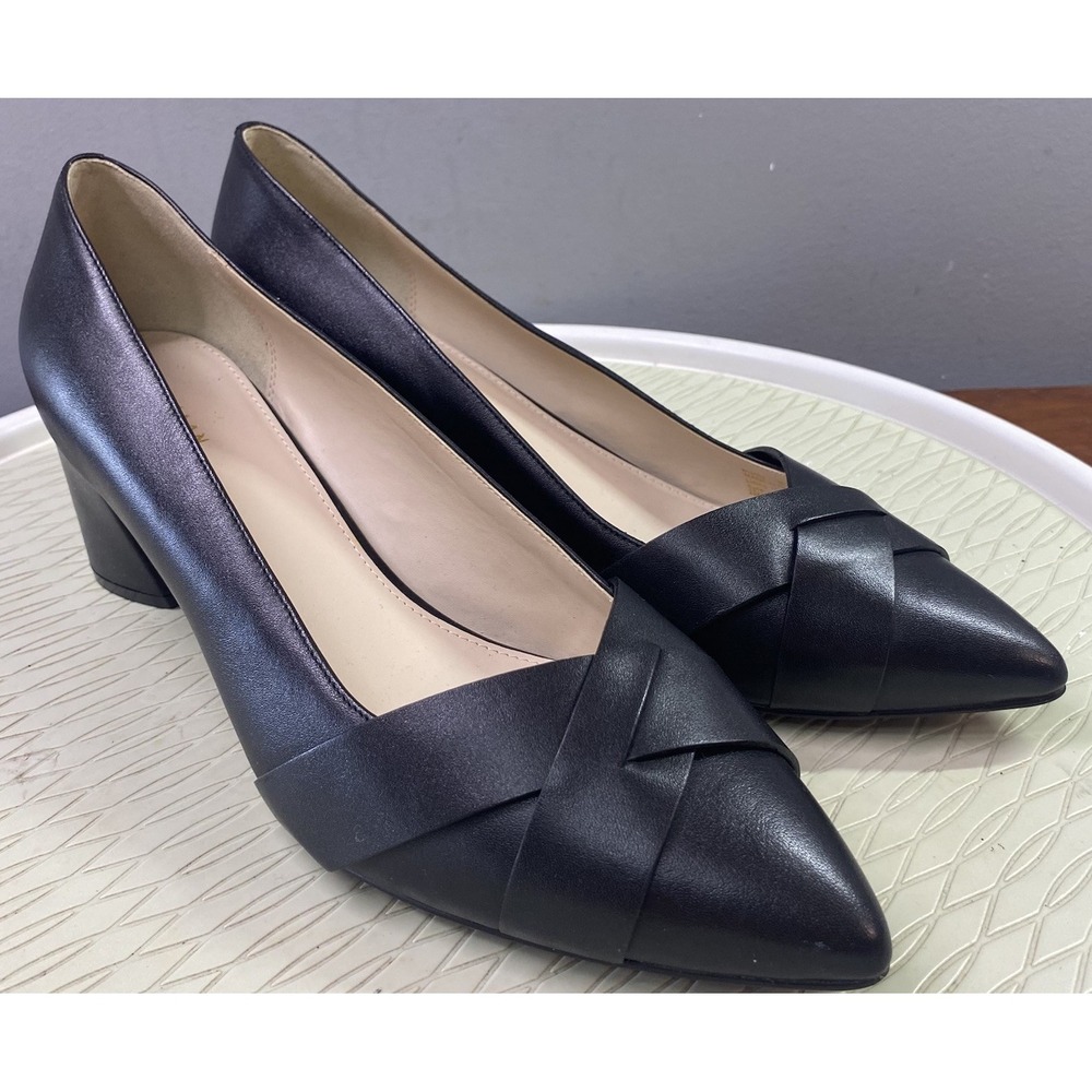 Cole Haan Camila Women's Leather Pointed Toe Black Chunk Heel Dress Shoes 10.5